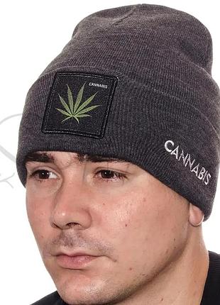 Шапка с шевроном лопата двойная зимняя без подкладки универсальная cannabis l21016 темно-серый