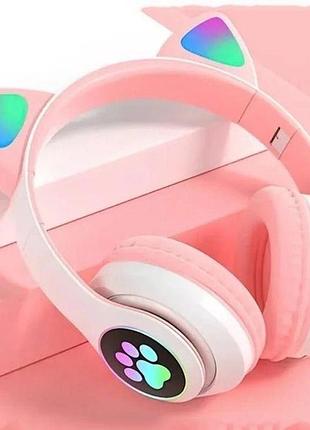 Беспроводные наушники с кошачьими ушками с разноцветной подсветкой rgb для девочки блютуз cat vzv 23m