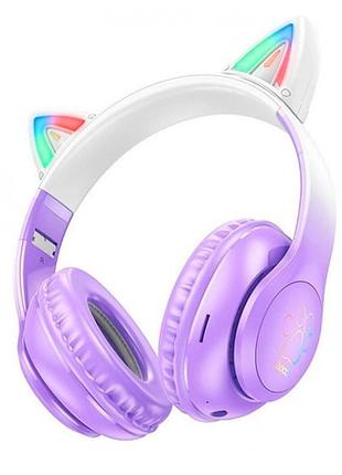 Наушники hoco w42 cat ear bluetooth с кошачьими ушками и led подсветкой фиолетовые с белым
