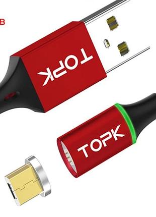Кабель для телефона магнитный topk с коннектором micro usb.
