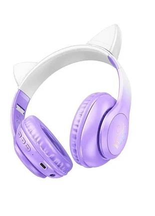 Бездротові блютус навушники з мікрофоном hoco w42 cat ears фіолетовий