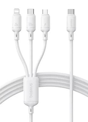 Кабель baseus silky one-for-three fast charging type-c to micro usb+lightning+type-c 100w 1.5m (white) 2