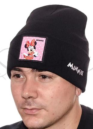 Шапка с шевроном лопата двойная зимняя без подкладки универсальная minnie l21036 черный