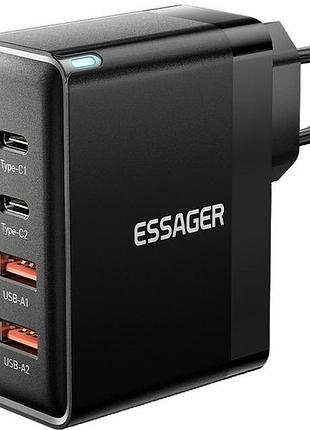 Зарядний пристрій essager grace 100w gan 4 ports travel charger 2 type-c + 2 type-a black (ect2ca-qyb01-z)