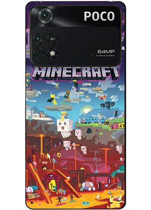 Силиконовый бампер чехол для xiaomi poco m4 pro 4g с игрой minecraft
