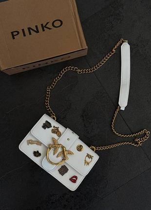 Pinko mini love bag one simply with enamel pin white [оригинальная коробка] 20х12.5х6.5