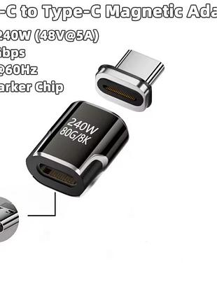 Магнітний otg адаптер usb type с / usb type с pd240w, usb 4,0, 80gbps, thunderbolt 5