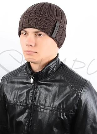Шапка мужская на флисовой подкладке с отворотом теплая зимняя alex al17037 коричневый