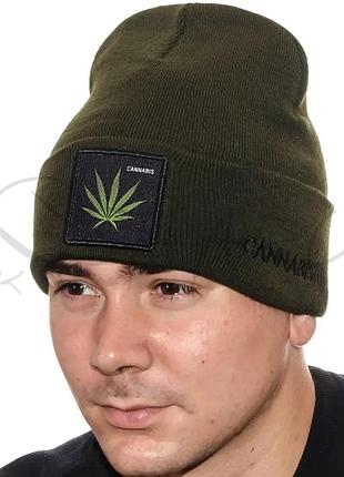 Шапка с шевроном лопата двойная зимняя без подкладки универсальная cannabis l21016 хаки