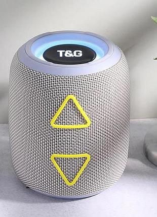 Портативная колонка tg655 5w с rgb подсветкой и ремешком, громкая блютуз колонка. цвет: серый shop