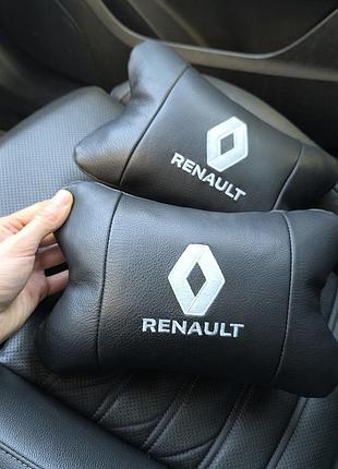 Набор подушек 2шт для автомобиля renault, натуральная кожа, на подголовник в машину с логотипом рено shop