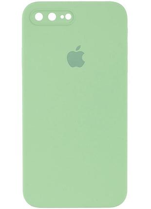 Чехол на iphone 7 plus / iphone 8 plus мятный матовый силиконовый с микрофиброй и защитой на камеру квадратные