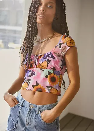 Топ сіточка з метеликами uo lucia butterfly print mesh top — s