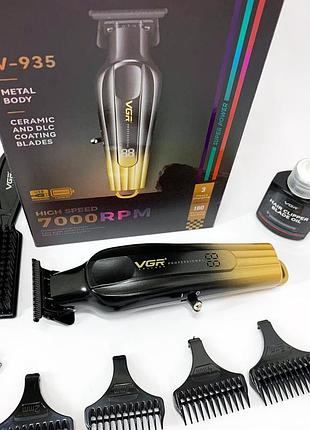 Професійний тример для стрижки та окантовки vgr v-935 gold 5 насадок 7000 rpm led display top shop ua_