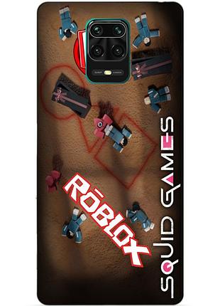 Силіконовий чохол бампер для xiaomi redmi note 9 pro з малюнком roblox гра в кальмара роблокс