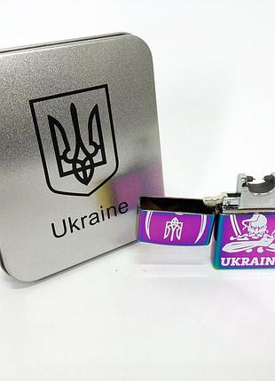 Дугова електроімпульсна запальничка usb україна (металева коробка) hl-449. колір: хамелеон