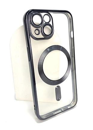 Чехол силиконовый магнитный с магсейф для iphone 15 silicone case shining full camera with magsafe black