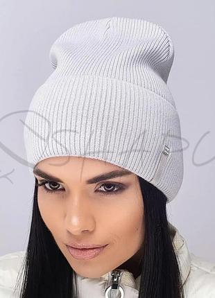Шапка женская одинарная утепленная флисом с двойным отворотом leks сфера иней