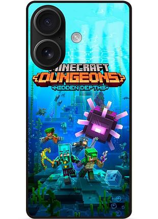 Чехол силиконовый бампер для iphone 16 plus с рисунком майнкрафт minecraft