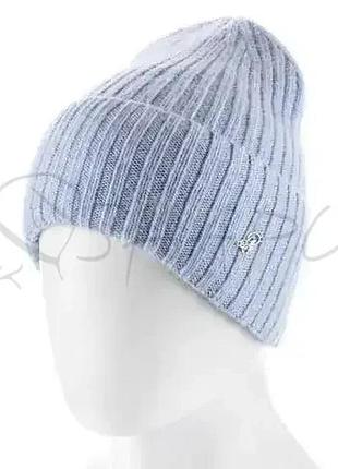 Модная молодежная шапка бини из ангоры одинарная без подкладки з отворотом atrics wh827 голубой