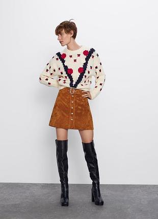 Юбка замша трапеция мини на кнопках zara