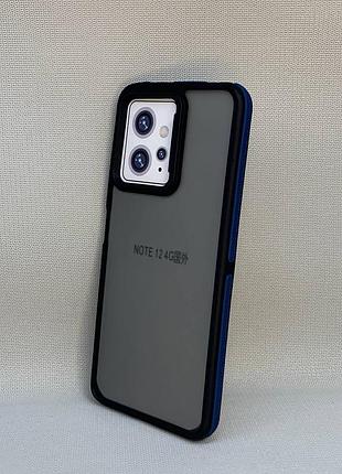 Чехол xiaomi redmi note 12 4g матовый полупрозрачный tpu с синей вставкой