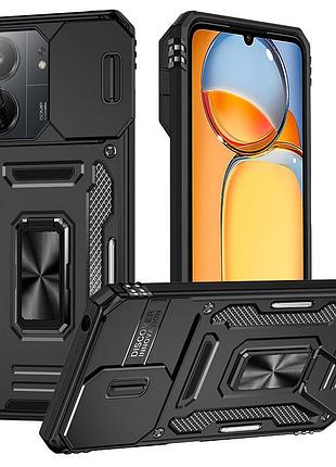 Xiaomi redmi 13c / poco c65 черный противоударный чехол накладка ring magnet camera slide с кольцом