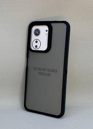 Чехол xiaomi redmi 13c / poco c65 матовый полупрозрачный tpu с зеленой вставкой