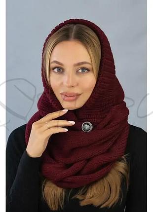 Капор женский одинарный акриловый капишон с шарфом теплым зимним дайна braxton 5304 бордовый