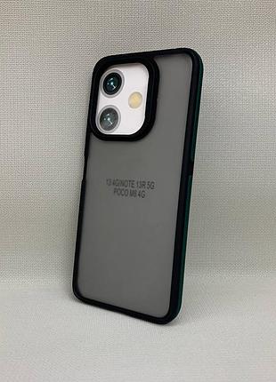 Чехол poco m6 4g матовый полупрозрачный tpu с зеленой вставкой
