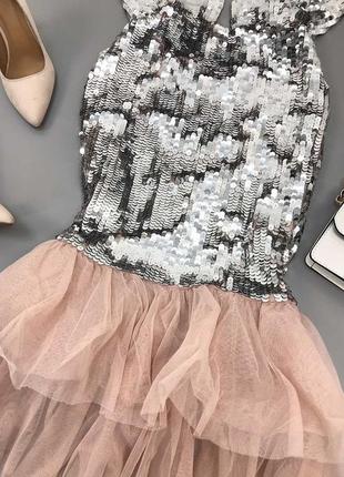 Эксклюзивное платье миди с пайетками и оборкой из тюля7 фото