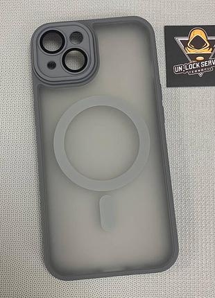 Чехол для iphone 13 tpu матовый magsafe защита камеры серый