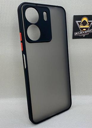 Чехол xiaomi redmi 13c матовый полупрозрачный tpu черный с красными кнопками