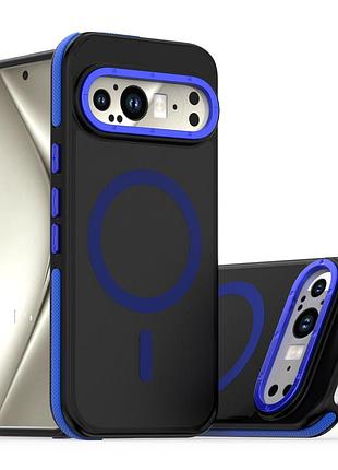 Матовый чехол google pixel 9 pro xl bq magsafe millitary противоударный синий черный