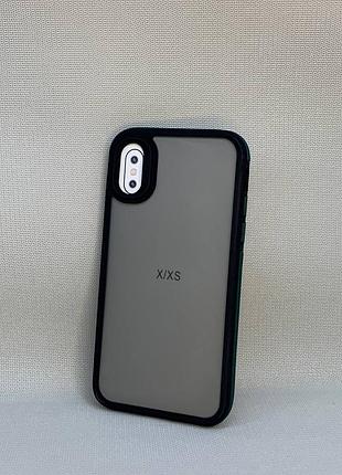 Чехол iphone x / xs матовый полупрозрачный tpu с зеленой вставкой