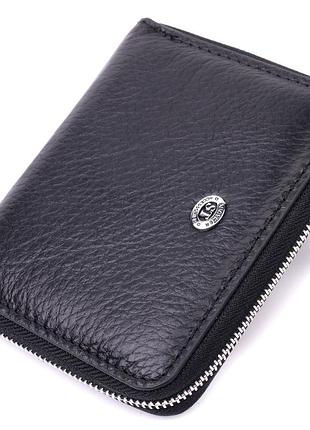 Женский кожаный кошелек на молнии с металлическим логотипом производителя st leather 19483 черный
