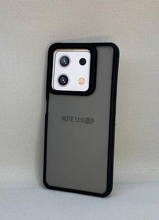 Чехол xiaomi redmi note 13 5g матовый полупрозрачный tpu с зеленой вставкой