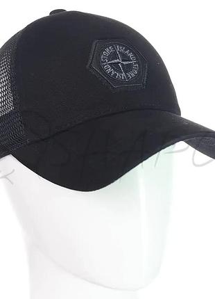 Бейсболка літня з сіткою unisex брендова кепка з бавовни універсальна stone island bth20889 чорний
