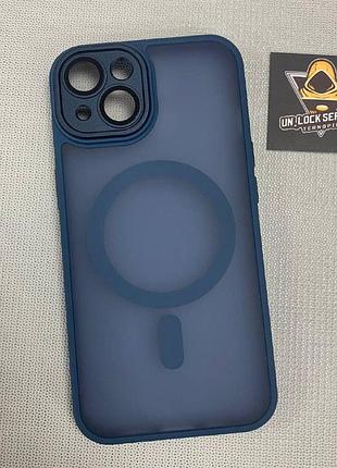 Чехол для iphone 13 tpu матовый magsafe защита камеры синий