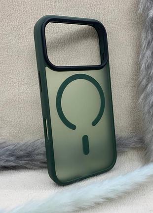 Чехол для iphone 17 pro wlons противоударный pc+tpu magsafe матовый зеленый