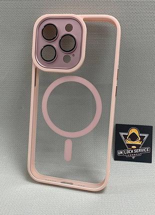 Чехол wlons hybrid противоударный pc+tpu для iphone 13 pro magsafe прозрачный розовый