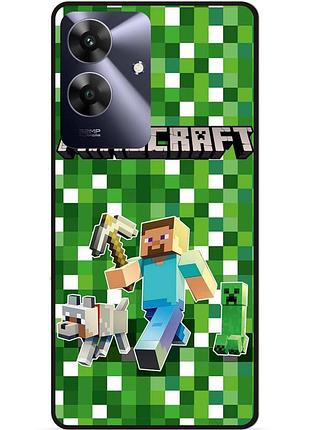 Чехол силиконовый бампер для realme note 60 стив minecraft крипер майнкрафт