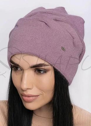 Шапка ангоровая женская утепленная флисом с отворотом сзади сцепленная leks фантазия лиловый