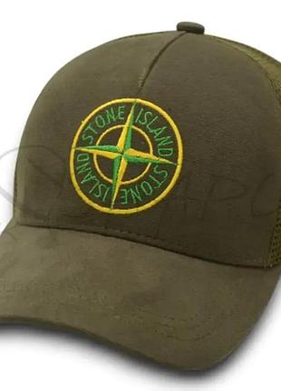 Бейсболка летняя с сеткой unisex кепка брендовая из хлопка универсальная stone island bth24802 хаки