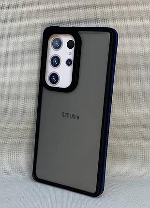 Чехол samsung galaxy s25 ultra матовый полупрозрачный tpu с синей вставкой