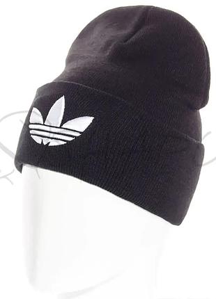Шапка біні лопата з брендовою вишивкою універсальна на манжеті adidas l20081 чорний-білий