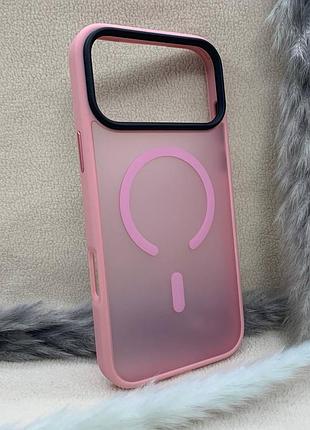 Чехол для iphone 17 pro max wlons противоударный pc+tpu magsafe матовый розовый