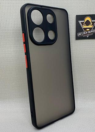Чехол xiaomi redmi note 13 матовый полупрозрачный tpu черный с красными кнопками