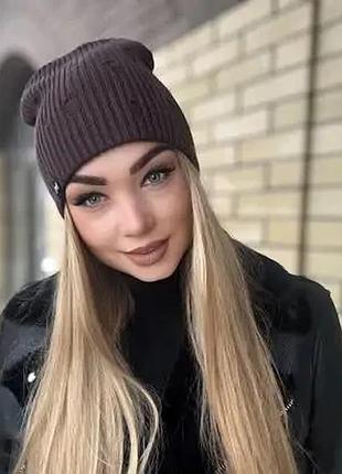 Шапка женская хлопковая двойная лопата в рубчик без отворота caskona drew uni шапка коричневий