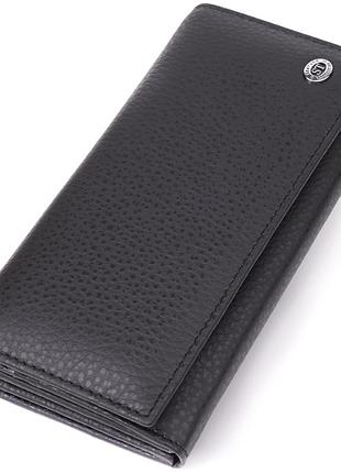 Женский вертикальный кошелек из натуральной кожи st leather 23084 черный